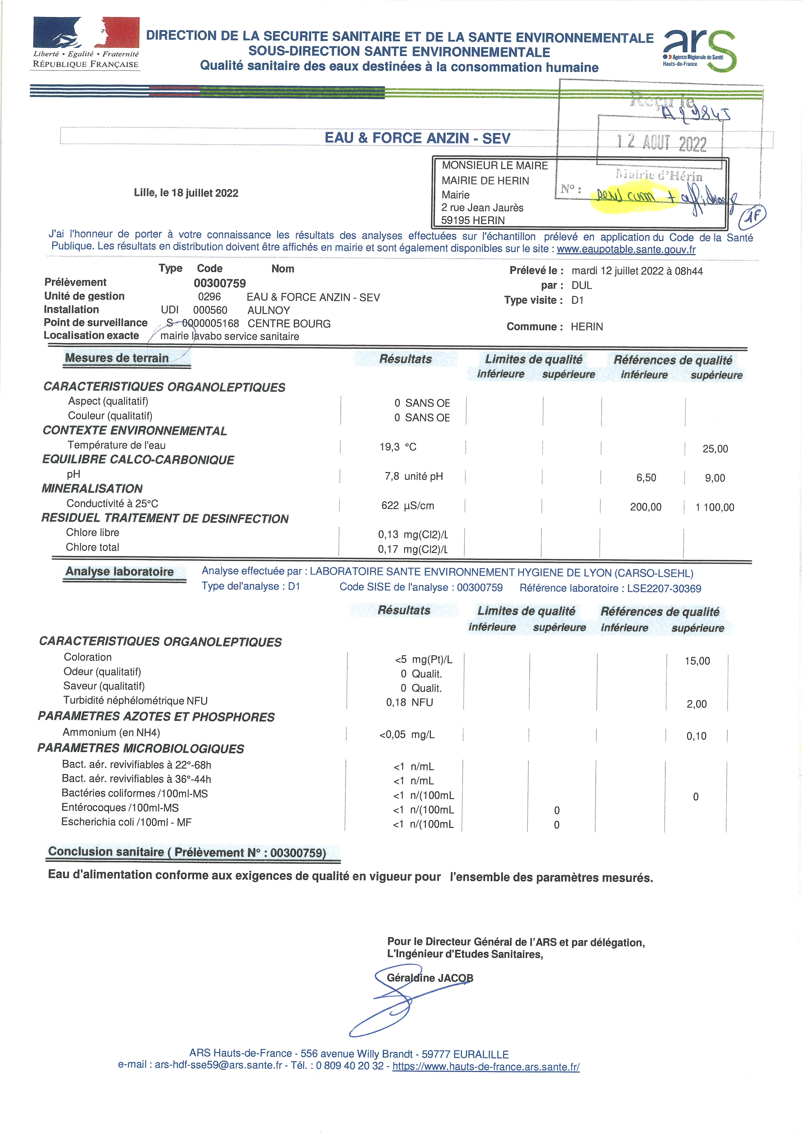 2022 08 16 Communique qualite des eaux ARS 18 juillet